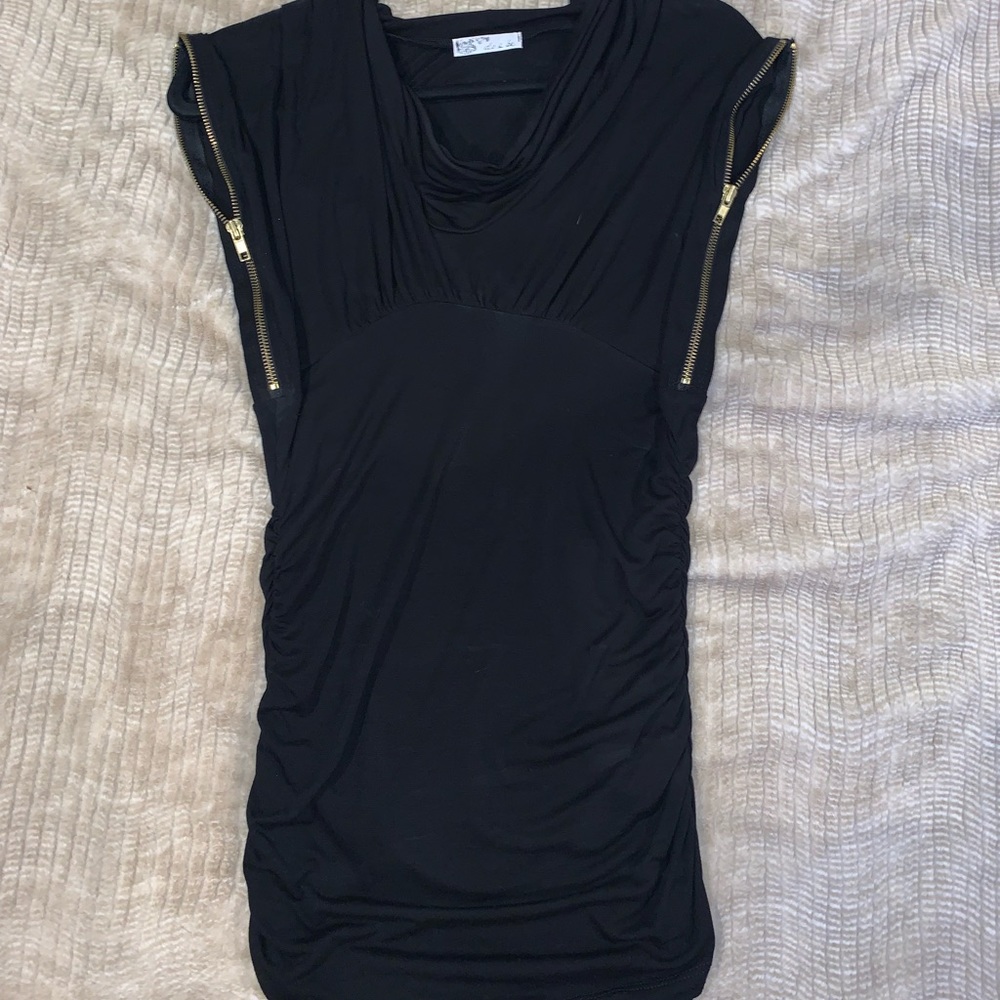 Black Zipper Sleeve Blouse